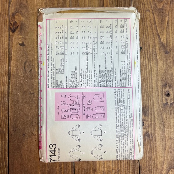 Vintage Simplicity sewing pattern uncut 7143 70’s shirts - Picture 2 of 2